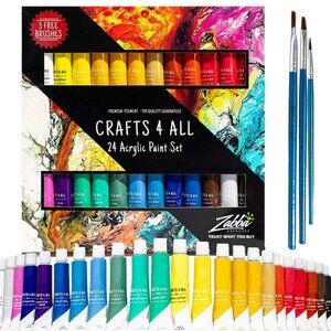 NWT  Crafts 4 All Acrylic Paint Set - 24-Pack (12mL) with 3 Brushes for Creative